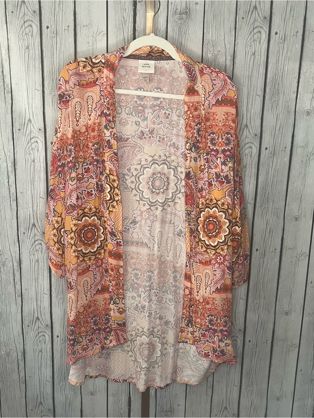 Knox Rose Boho Medallion Open Front Kimono Duster Cardigan Topper XS/S